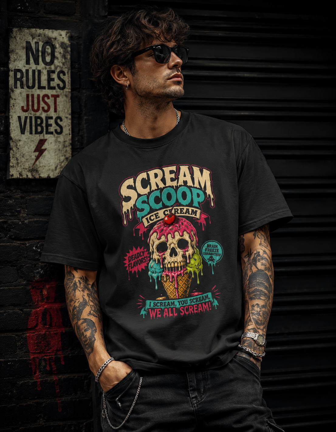 Scream Scoop Skull Graphic Oversized T-Shirt for Men | Black Streetwear Oversized Classic T-Shirt