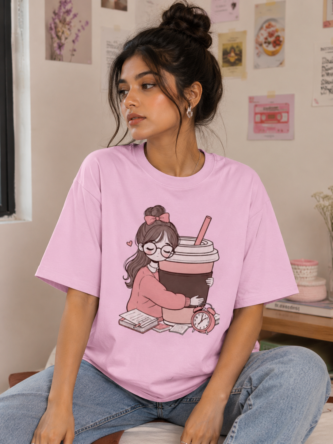 Cozy Coffee Hug | Girl Coffee Lover Shirt Oversized Standard T-Shirt