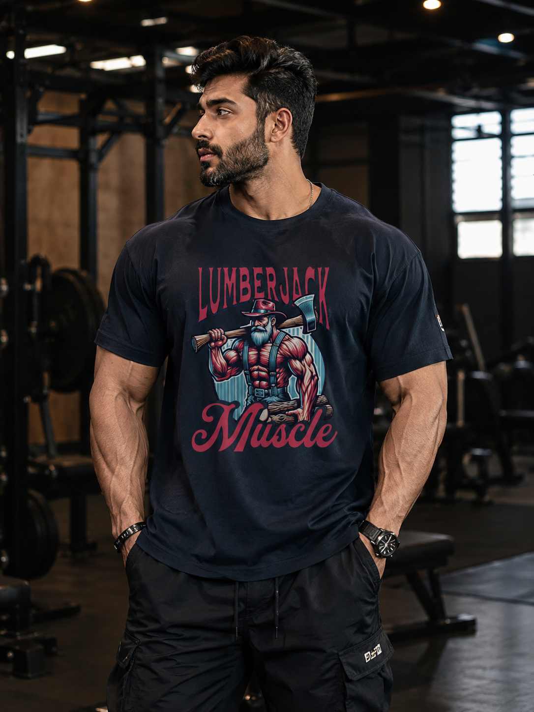 Lumberjack Muscle T-shirt | Strong Lumberjack Illustration Oversized Standard T-Shirt