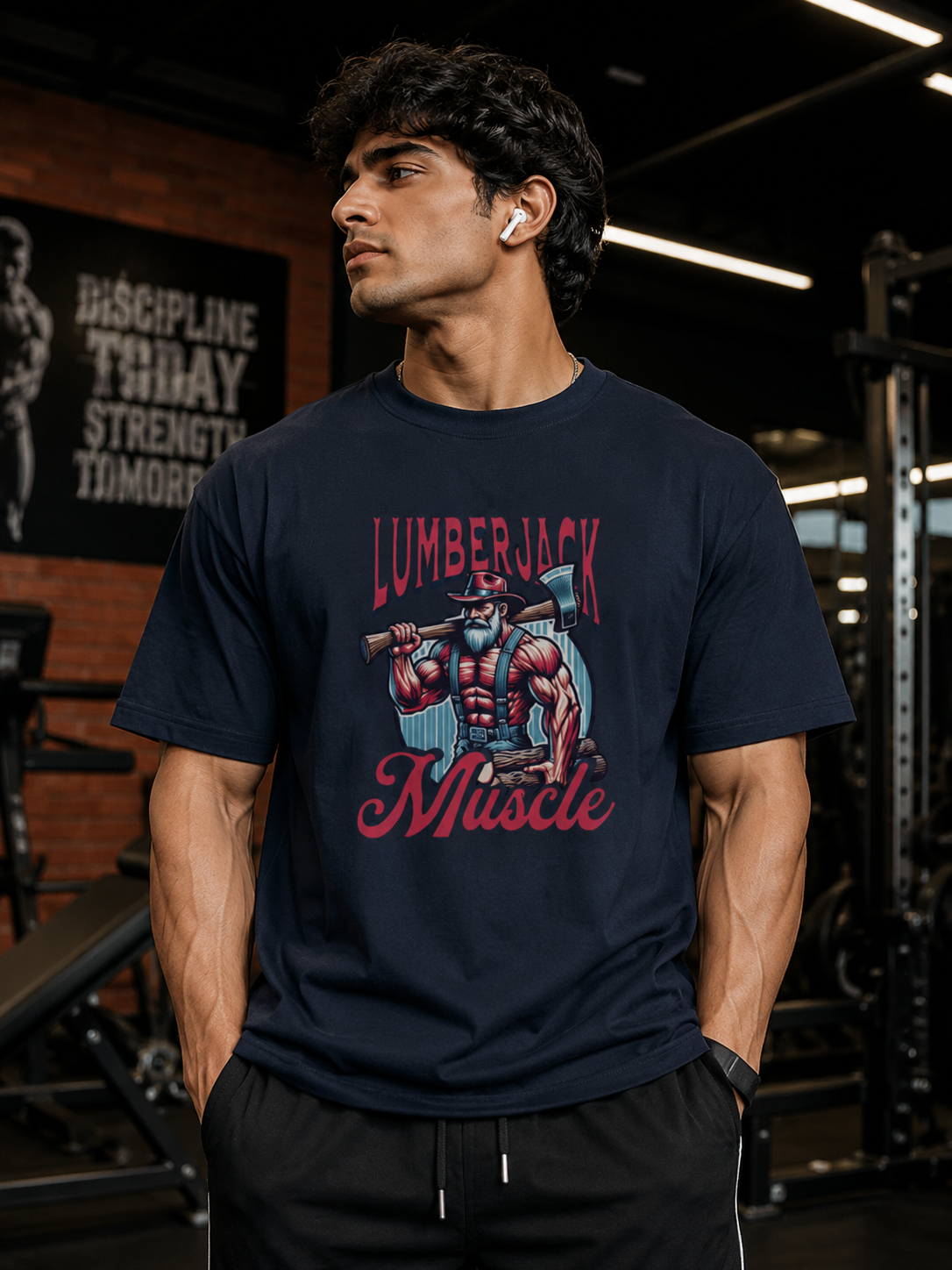 Lumberjack Muscle T-shirt | Strong Lumberjack Illustration Oversized Standard T-Shirt