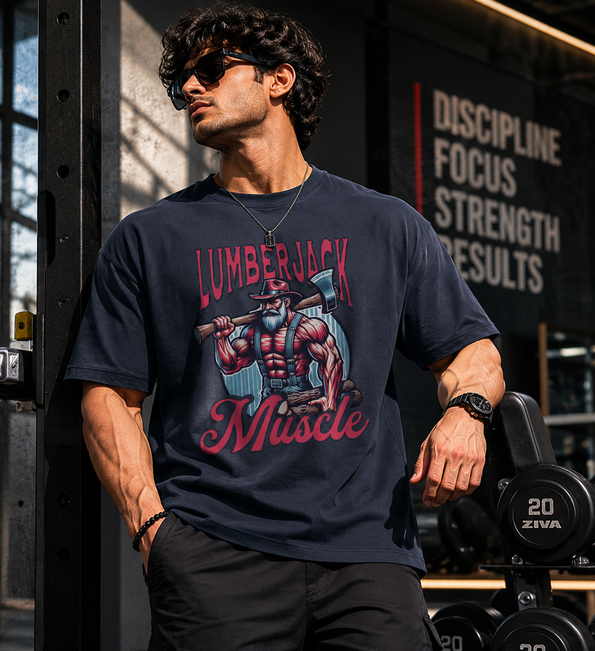 Lumberjack Muscle T-shirt | Strong Lumberjack Illustration Oversized Standard T-Shirt
