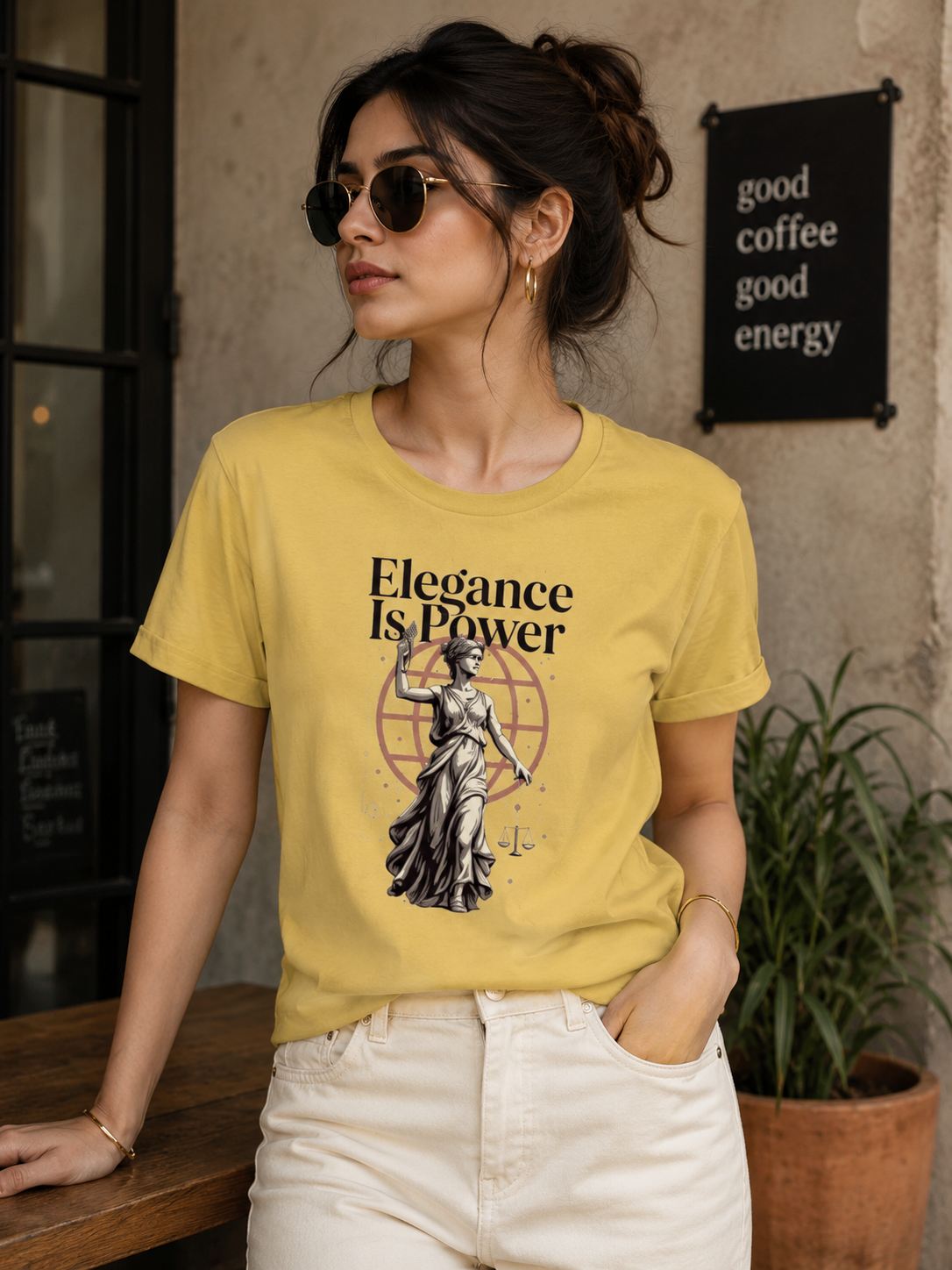 Elegance Is Power Statue graphic Tee | Vintage Goddess Illustration Women's Classic T-Shirt