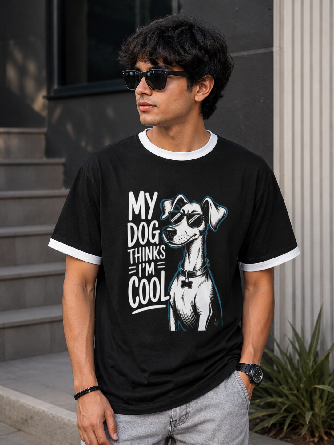 My Dog Thinks I'm Cool – Graphic Ringer T-Shirt \ Because your dog already knows you're awesome. 🐶😎