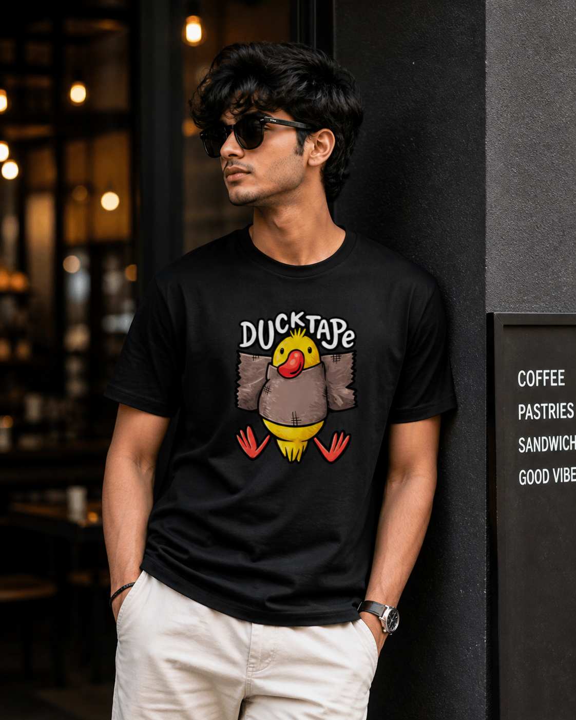 Funny T Shirt Duck Tape Print Regular Fit, Cotton Tee Men's Stretch T-shirt